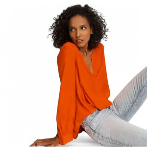 Rag And Bone Women's Lora 100% Silk Elegant Surplice Blouse Sz XS In Battle Red